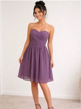 💜🤍 Tevolio Deep Purple Strapless Dress 🤍💜